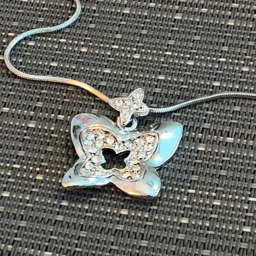 Silver Outline Butterly Charm Necklace